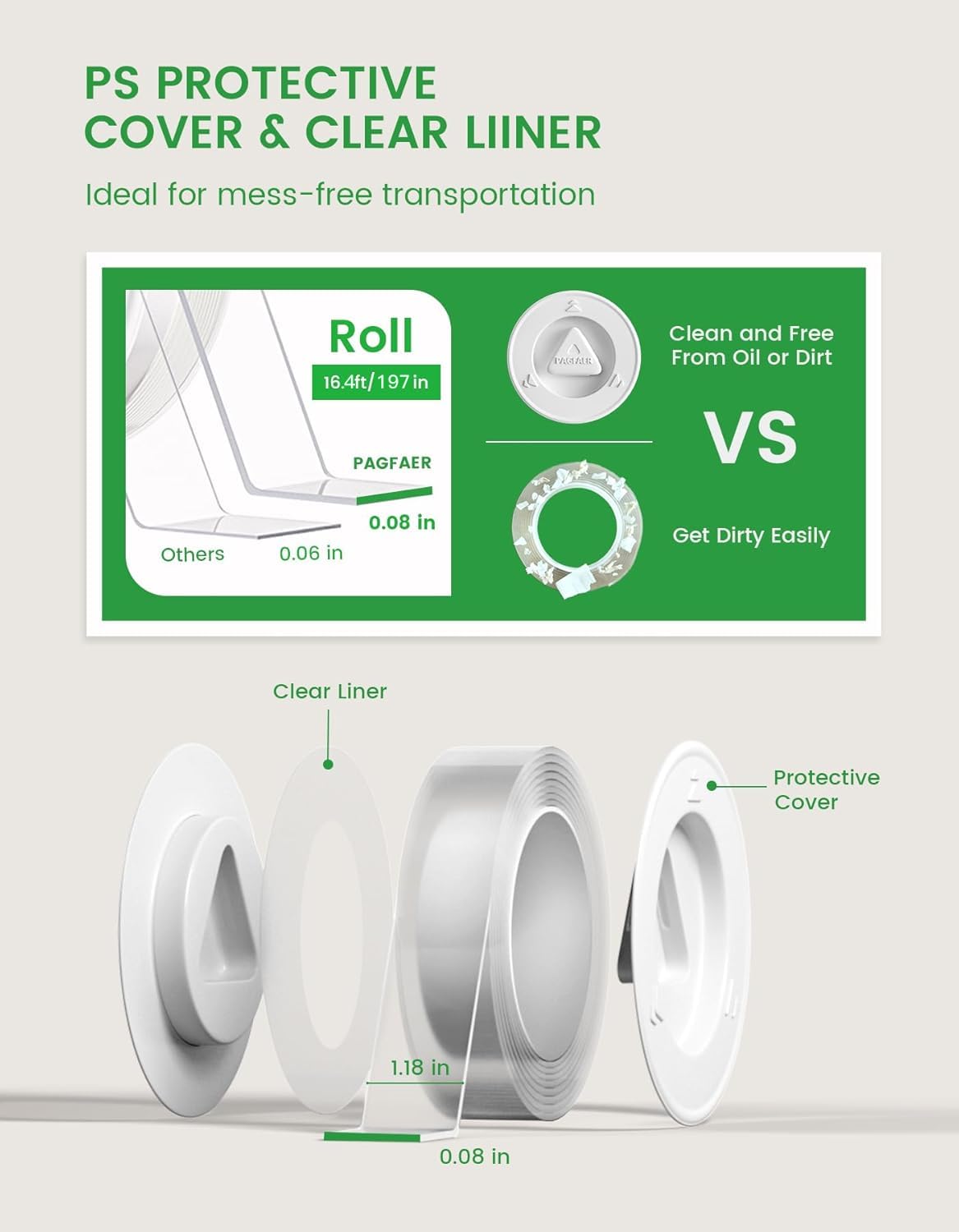 PAGFAER Double Sided Tape Heavy Duty, 16.4 FT Double Sided Mounting Tape, Clear & Tough Two Sided Nano Tape, Removable Picture Hanging Strips for Wall, Poster, Carpet, Balloon Home Outdoor