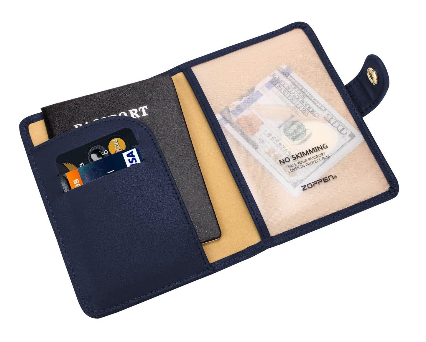 ZOPPEN Passport Holder Women Men, Passport Cover Travel Wallet Rfid Blocking Passport Wallet Cover Case Travel Essentials Document Organizer, Navy Blue