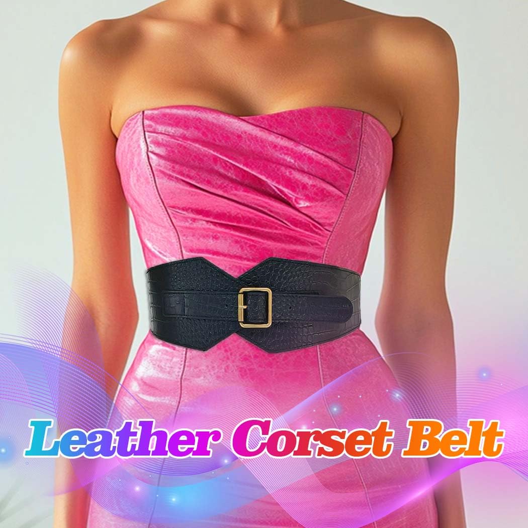 COSYDAYS Black Corset Belt Leather Wide Stretchy Waist Belts Fashion Elastic Waistband Accessories for Women (Black)