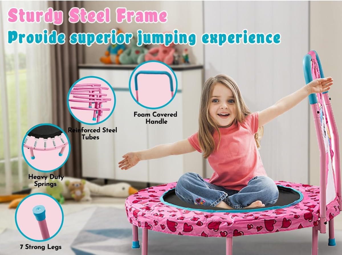 Maotifeys No-Gap 36" Mini Trampoline Toddler Trampolines with Handle for Kids, 36 inch Indoor Garden Small Kid Trampoline Baby Trampolines with Super Safe Cover for Toddlers Ages 2 to 5, Unicorn