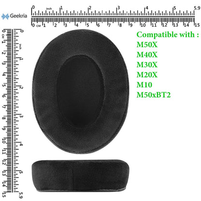 Geekria Comfort Velour Replacement Ear Pads for Audio-Technica ATH-M50X, ATH-M50xBT2, ATH-M40X, ATH-M30X, ATH-M20X, ATH-M10 Headphones, Repair Parts with Video Guide (Black)