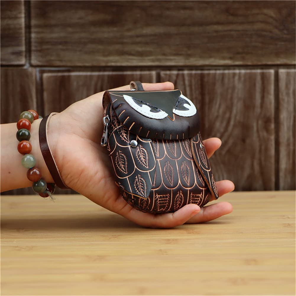 Fanyixuan Handmade Cowhide Owl Shape Coin Purse Wrist Strap Hand Bag Zipper Bag Can Store Key Cards