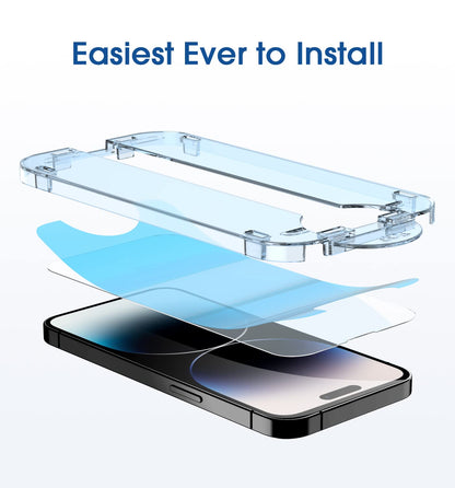 amFilm Easiest Installation OneTouch for iPhone 14 Pro [6.1 Inch] Screen Protector Tempered Glass, Auto-Alignment Tech, Bubble Free and Full Coverage Case Friendly, Anti-Scratch 2 Pack