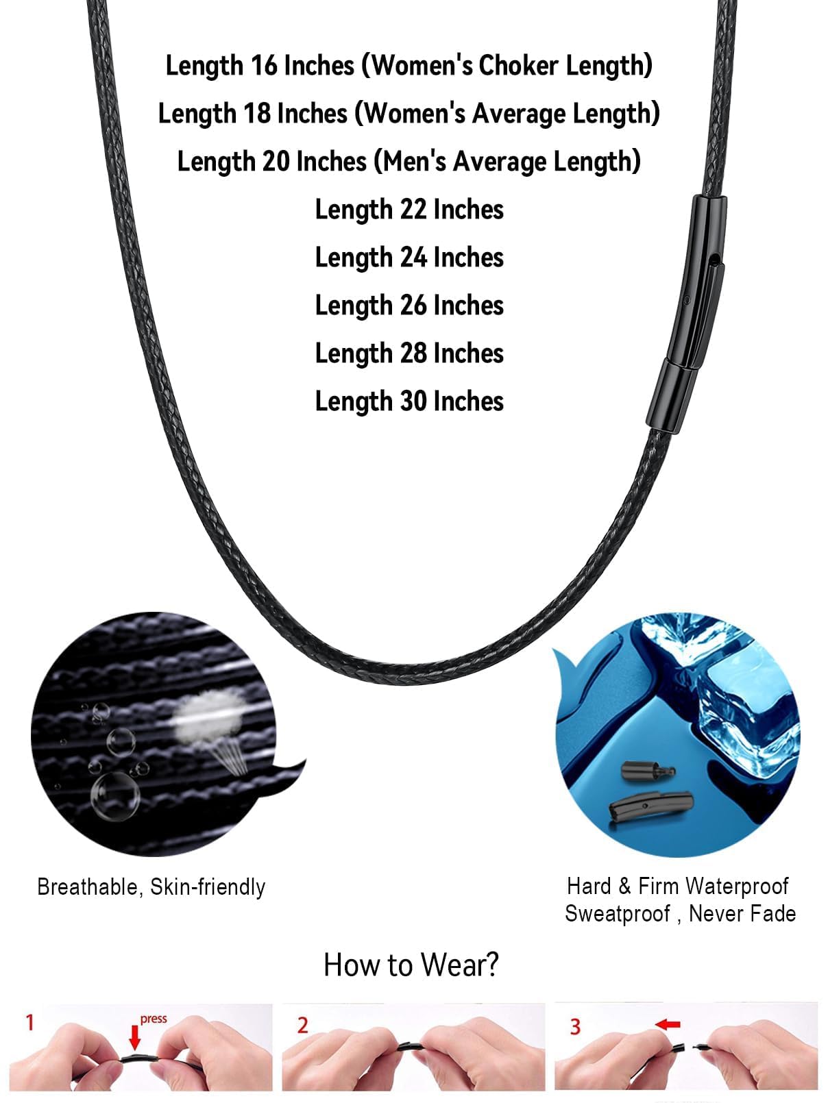 FaithHeart Genuine Leather Necklace Cord for Men Unique Solid String Wax Rope Neck Chains for Dad 16-30inch Black Chains