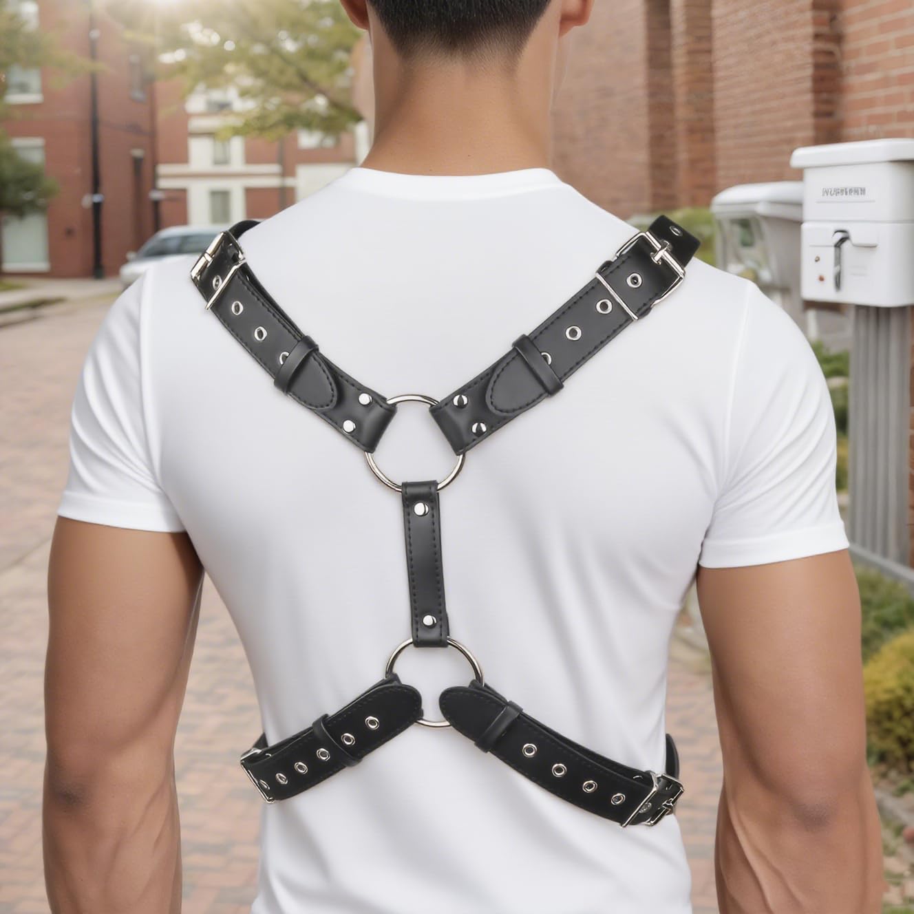 RTeczSolve Men's Chest Harness Belt, Adjustable Body Harness Belt for Men, PU Leather Male Punk Chest Shoulder Harness Muscle Show Fashion Costumes for Cosplay Party