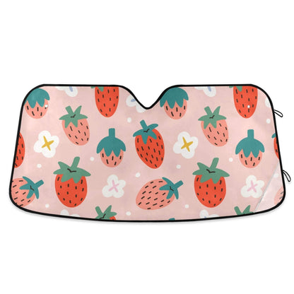 Qilmy Front Windshield Sun Shade Cute Hand Drawn Summer Berries Strawberries Folding Sun Shield Shade, Blocks UV Ray to Keep Your Vehicle CoolSun Visor Protector for Fits Car Truck SUV 55"x27.6"