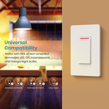 Milfra Smart Light Switch Single-Pole,Smart Switch 2024 New Model 10A,Compatible with Alexa, Siri and Assistant,Voice and Remote Control,Neutral Wire Required,No Hub Required