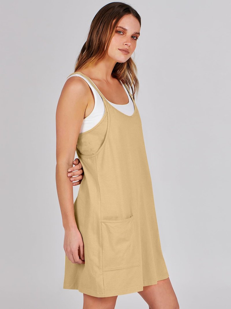 ANRABESS Women Athletic Dress Summer Tennis Workout Active Sports Mini Romper Dress Built in Shorts Travel Vacation Clothes Light Yellow X-Smal