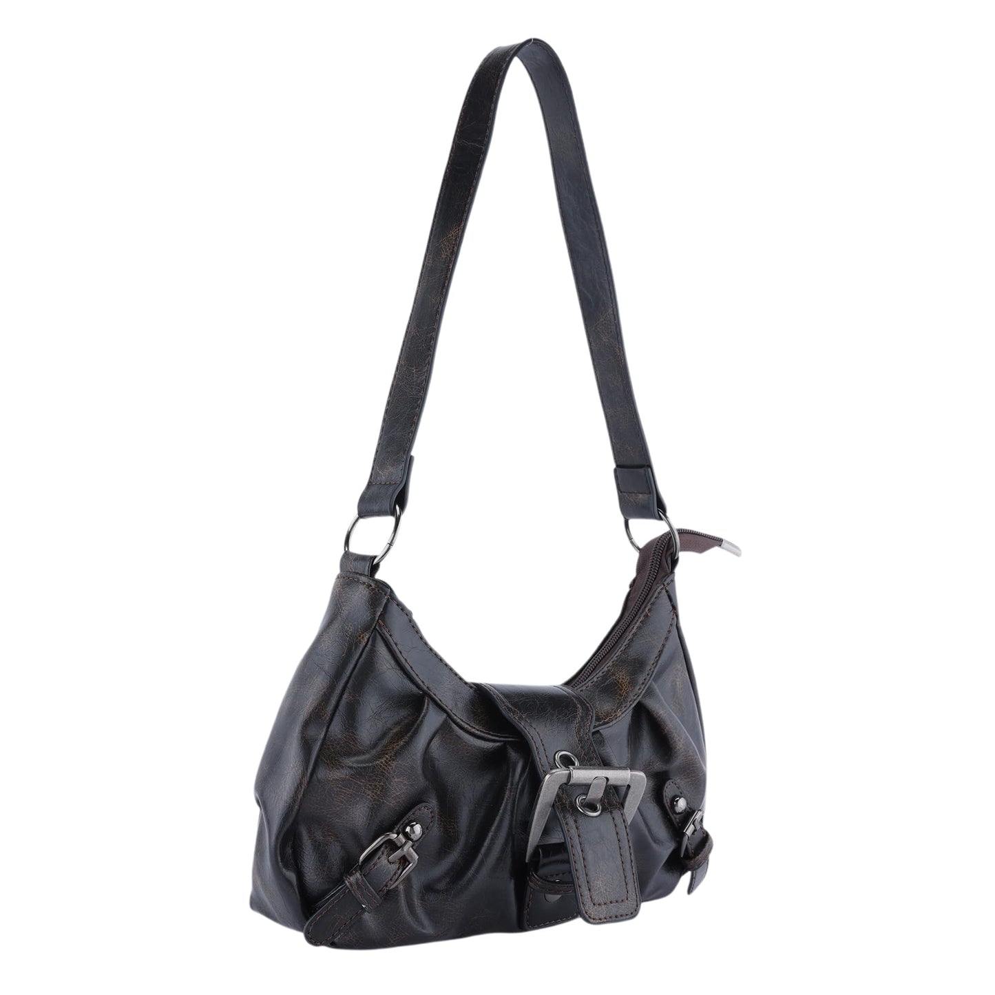 Perphy Shoulder Bag for Women Y2K Underarm Purse Retro Crescent Handbag with Belt Buckle 11.4 * 3.1 * 6.3 inches Coffee