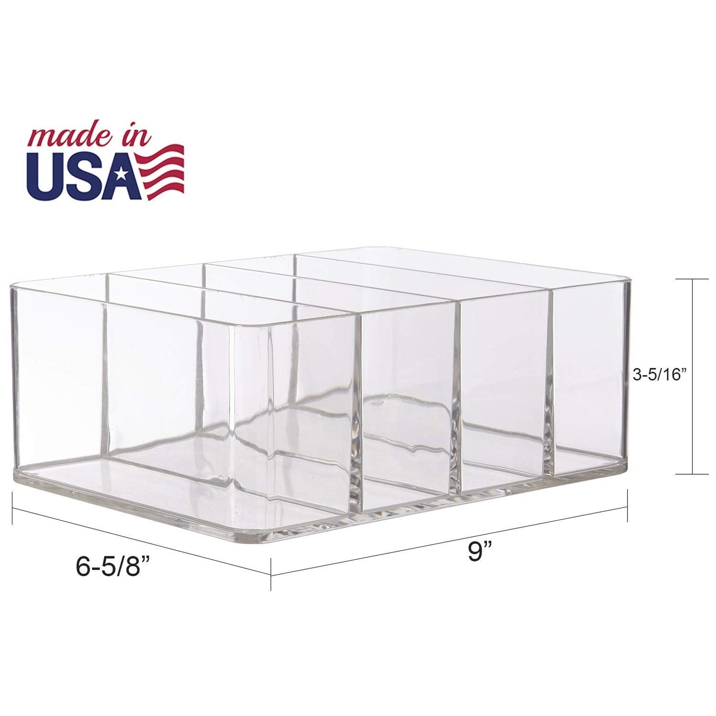 STORi 4-Compartment Clear Plastic Organizer, Rectangular Divided Makeup and Vanity Storage Bin, Use Upright for Eyeshadow Palettes, Made in USA