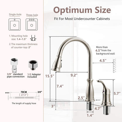 APPASO 3 Hole Kitchen Faucet with Pull Down Sprayer, Kitchen Faucets with Soap Dispenser, 3 Pieces Kitchen Sink Faucet with Separate Handle, Matte Black Kitchen Faucet 3 Hole, 218MB