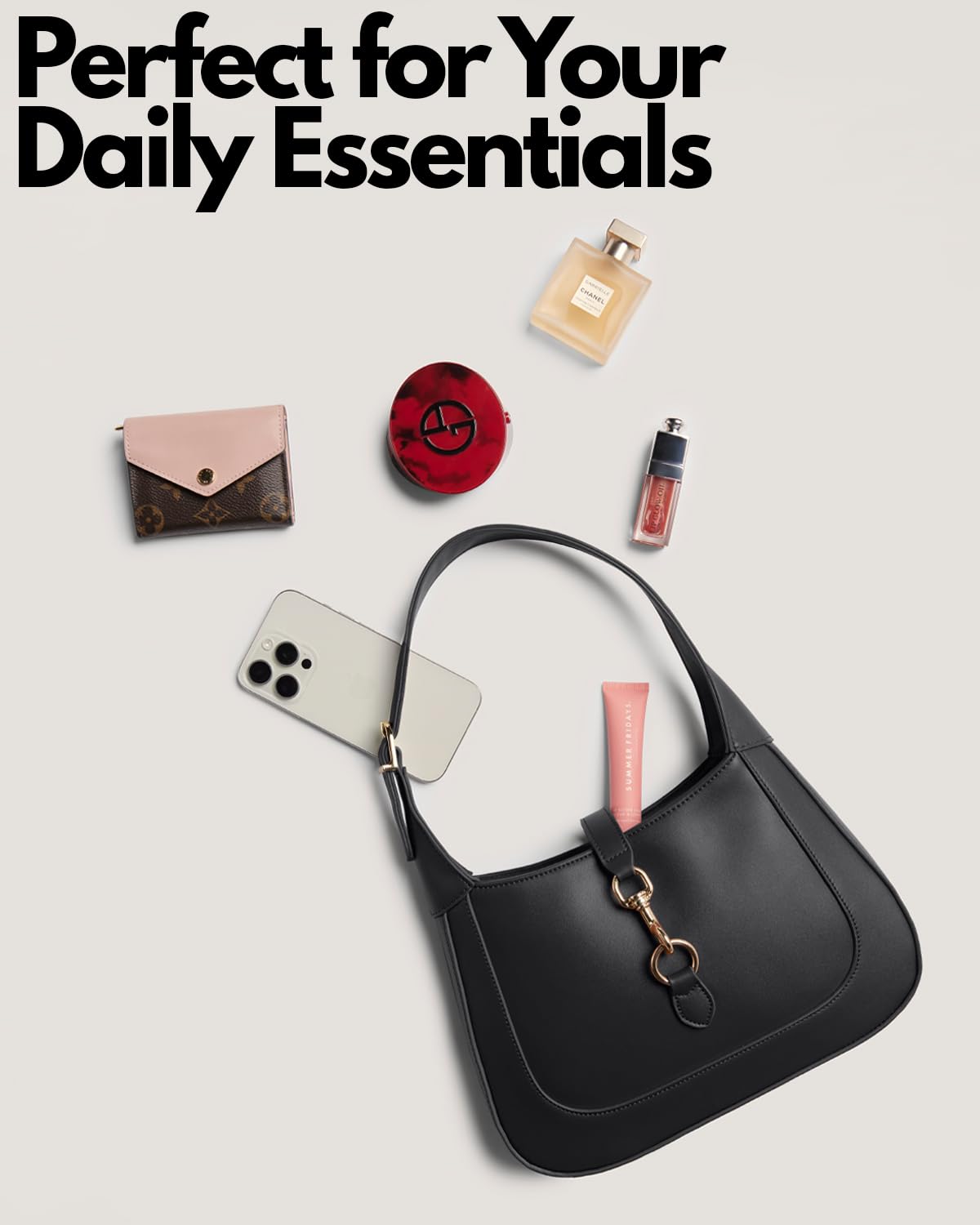 Apryl Shoulder Bag for Women - Small Shoulder Purses - Black Purse - Cute Trendy Handbags - Adjustable Strap Vegan Leather