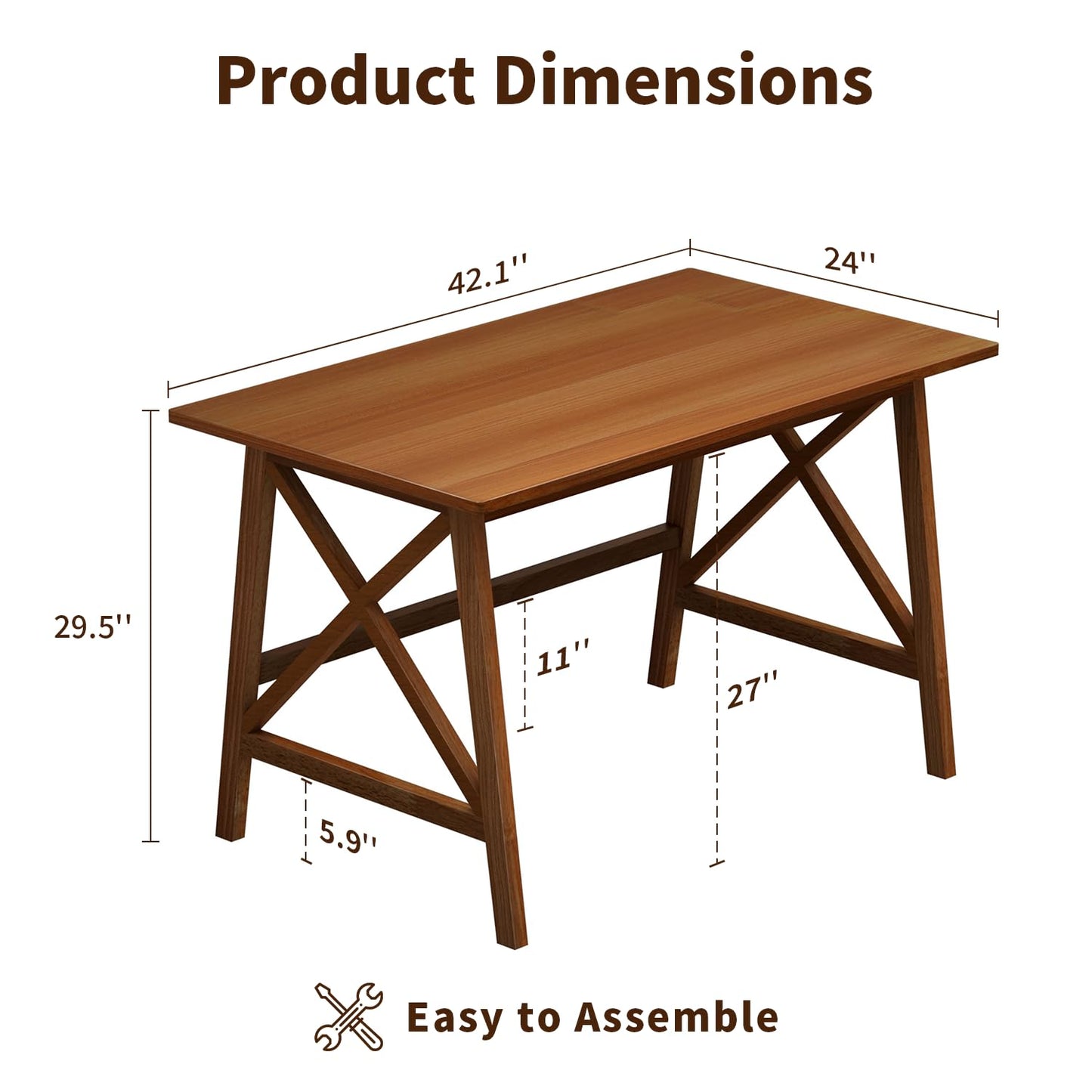 NELYE Modern Solid Wood Desk - 42" Simple Computer Table for Home Office Study Writing Workstation in Walnut, 42" W x 24" D
