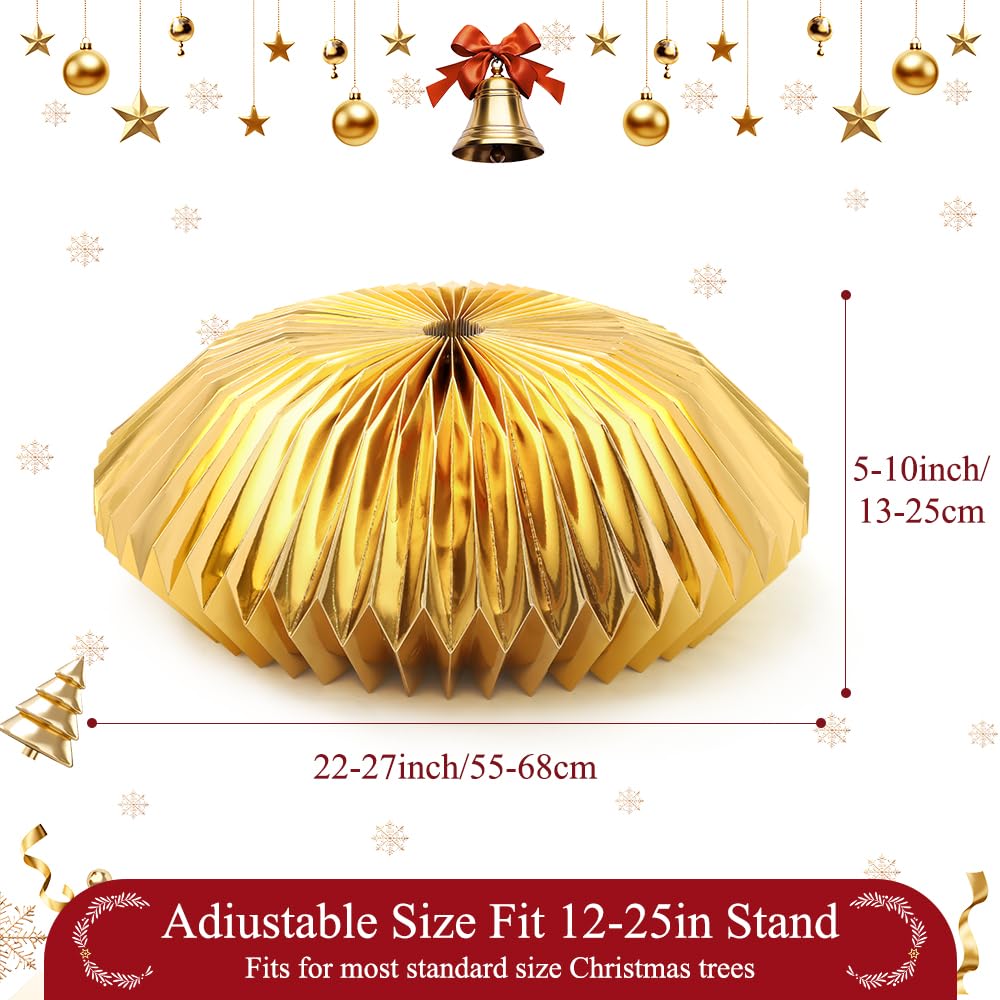 JOICEE Honeycomb Christmas Tree Collar,Foldable Paper Christmas Tree Ring Modern Tree Base Cover Basket Skirt Collars for Artificial Trees Christmas Holiday Home Decoration (Gold)