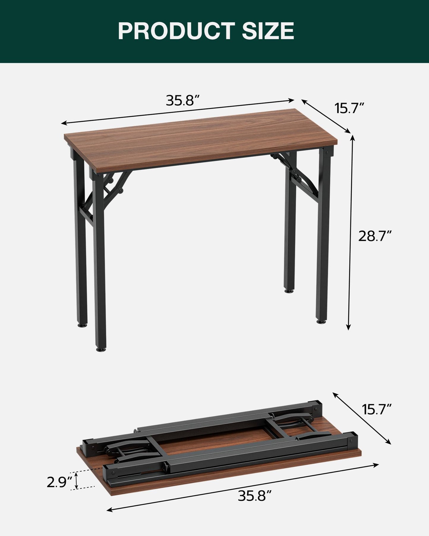 Frylr Small Folding Computer Desk – Portable 35.8 Inch Foldable Laptop Table, No-Assembly, Collapsible and Compact for Easy Storage, Lightweight for Small Spaces, Craft and Study Use, Dark Walnut