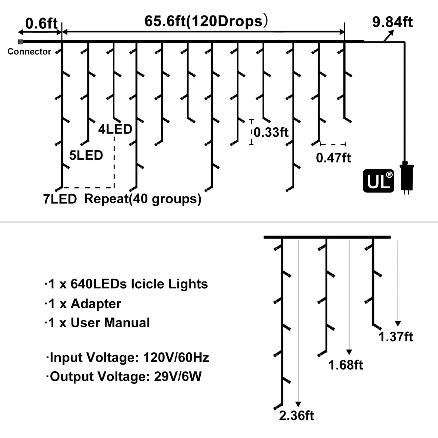 White Christmas Lights Outdoor, 66ft 640 LED Icicle Lights for Outside House with Connectable Clear Wire 8 Modes Timer, Plug in Waterproof for Home Holiday Eaves Yard Roof Party Room Indoor Decoration