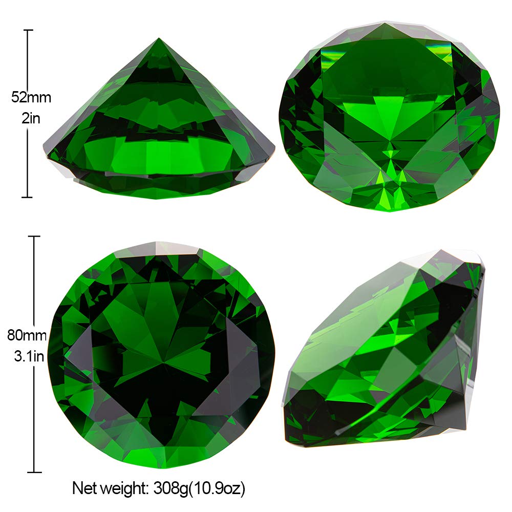 LONGWIN 80mm(3.1 inch) Crystal Diamond Paperweight Jewels Wedding Decoration Centerpieces Home Decor (Green)