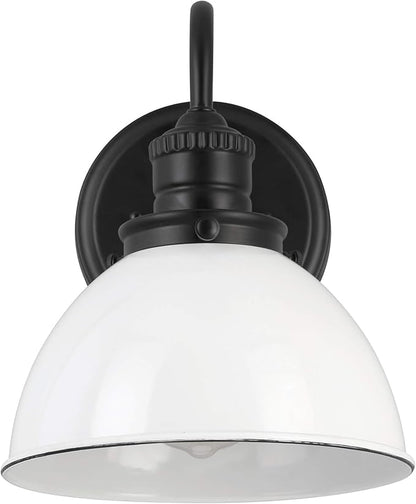 Design House Savannah Rustic Farmhouse Wall Light, Dimmable, Matte Black, White Metal Shade, 8 in x 9.5 in x 10.13 in, 588293