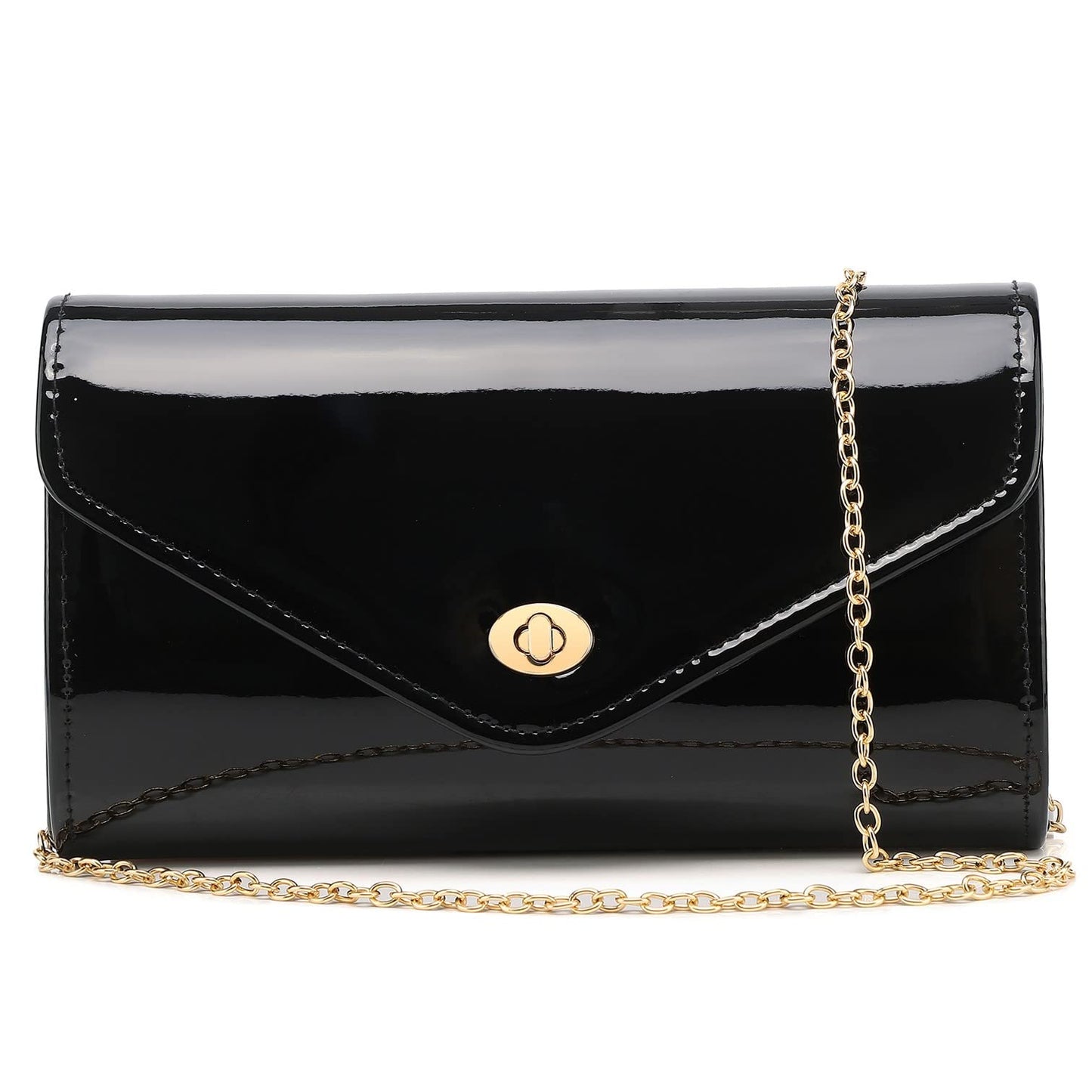 Patent Leather Envelope Clutch Womens Evening Handbag Stylish Shoulder Crossbody Bag for Dating Wedding Party Prom (Black 3008)