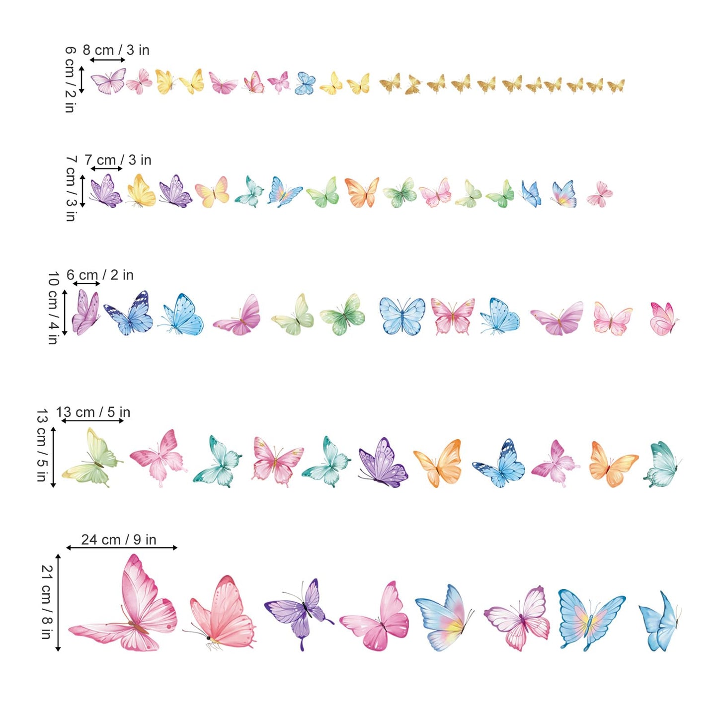 wondever Watercolor Butterfly Wall Stickers Large Colorful Butterflies Peel and Stick Wall Art Decals for Girls Bedroom Baby Nursery