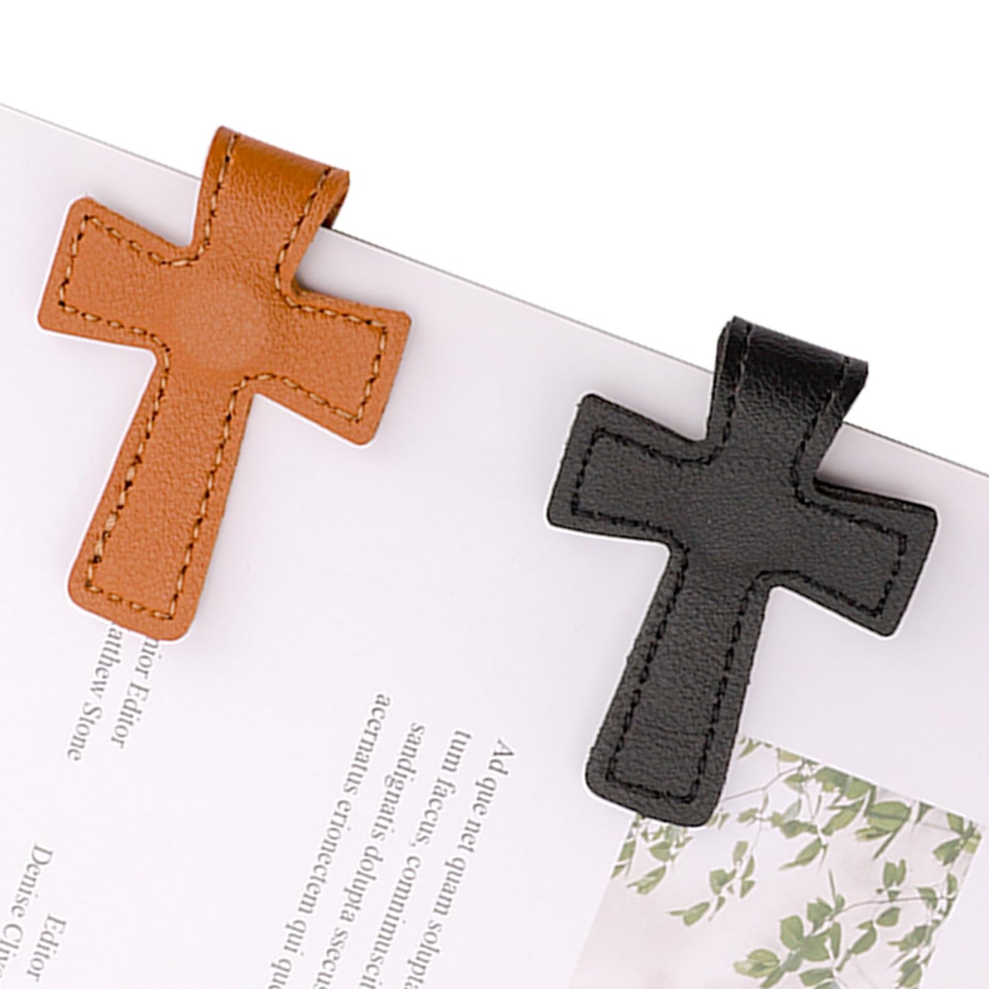 2 Pcs Bible Magnetic Bookmarks - Easter Verse Cross Christian Leather Bookmark for Women & Men, Double-Sided Magnetic Page Clips, Religious Gift for Easter Readers Father's Day Gift (Black+Brown)