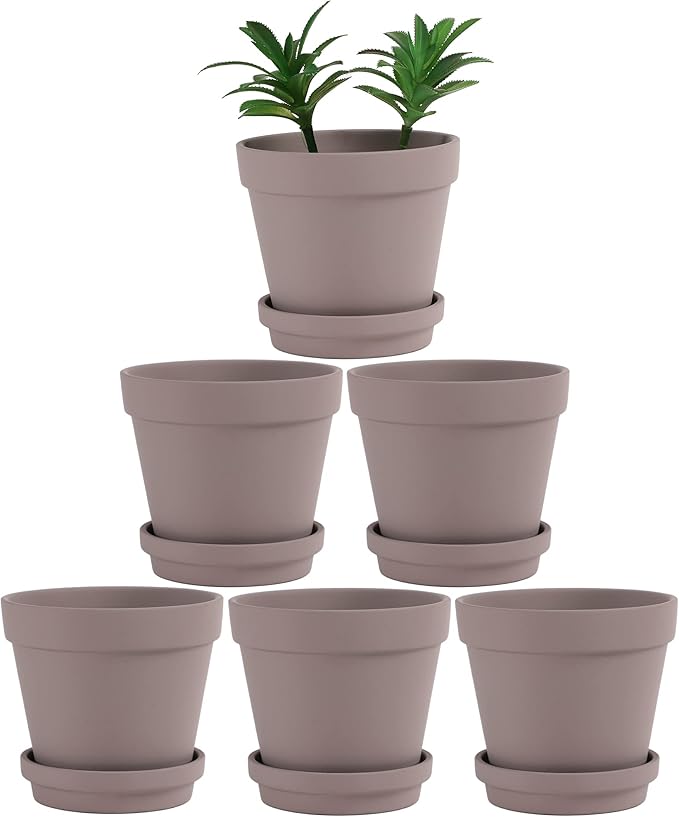 Terra Cotta Pots with Saucer- 6-Pack Large Terracotta Pot Clay Pots 5.5'' Clay Ceramic Pottery Planter Cactus Flower Pots Succulent Pot with Drainage Hole- for Plants,Crafts terra cotta planter(Grey)