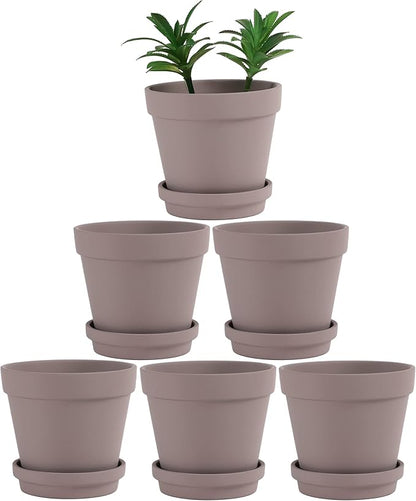 Terra Cotta Pots with Saucer- 6-Pack Large Terracotta Pot Clay Pots 5.5'' Clay Ceramic Pottery Planter Cactus Flower Pots Succulent Pot with Drainage Hole- for Plants,Crafts terra cotta planter(Grey)