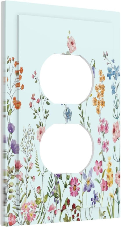 Rustic Wild Floral Vintage Blue Watercolor Flower 1 Gang Outlet Plate Decorative Single Duplex Wall Plate Covers Unique Electrical Receptacle Light Switch Cover Art Faceplate Switchplate