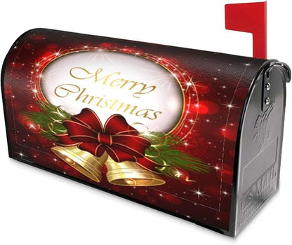 Christmas Mailbox Covers Merry Christmas Bell Snowflake Magnetic Letter Post Box Cover Standard Size 21 x 18 Inch Garden Yard Home Decorative
