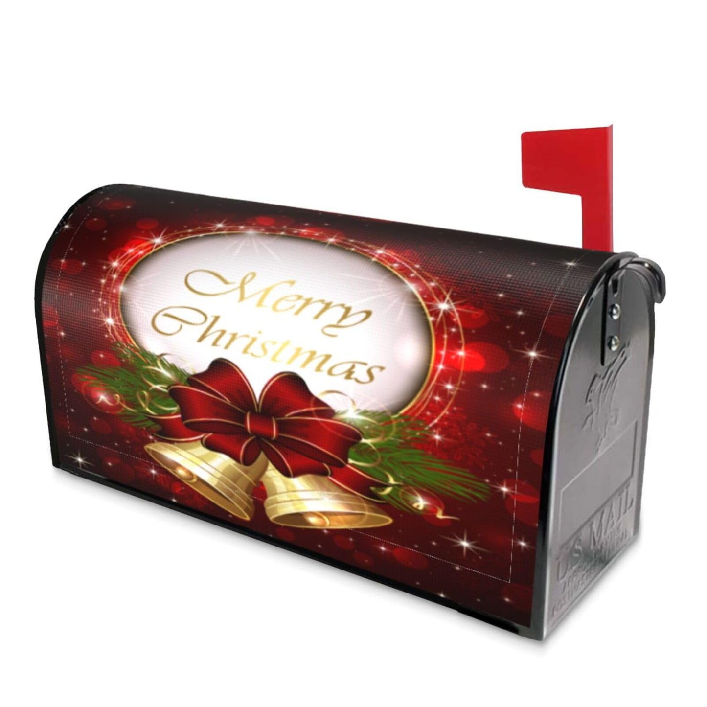Christmas Mailbox Covers Merry Christmas Bell Snowflake Magnetic Letter Post Box Cover Standard Size 25.5 x 21 Inch Garden Yard Home Decorative