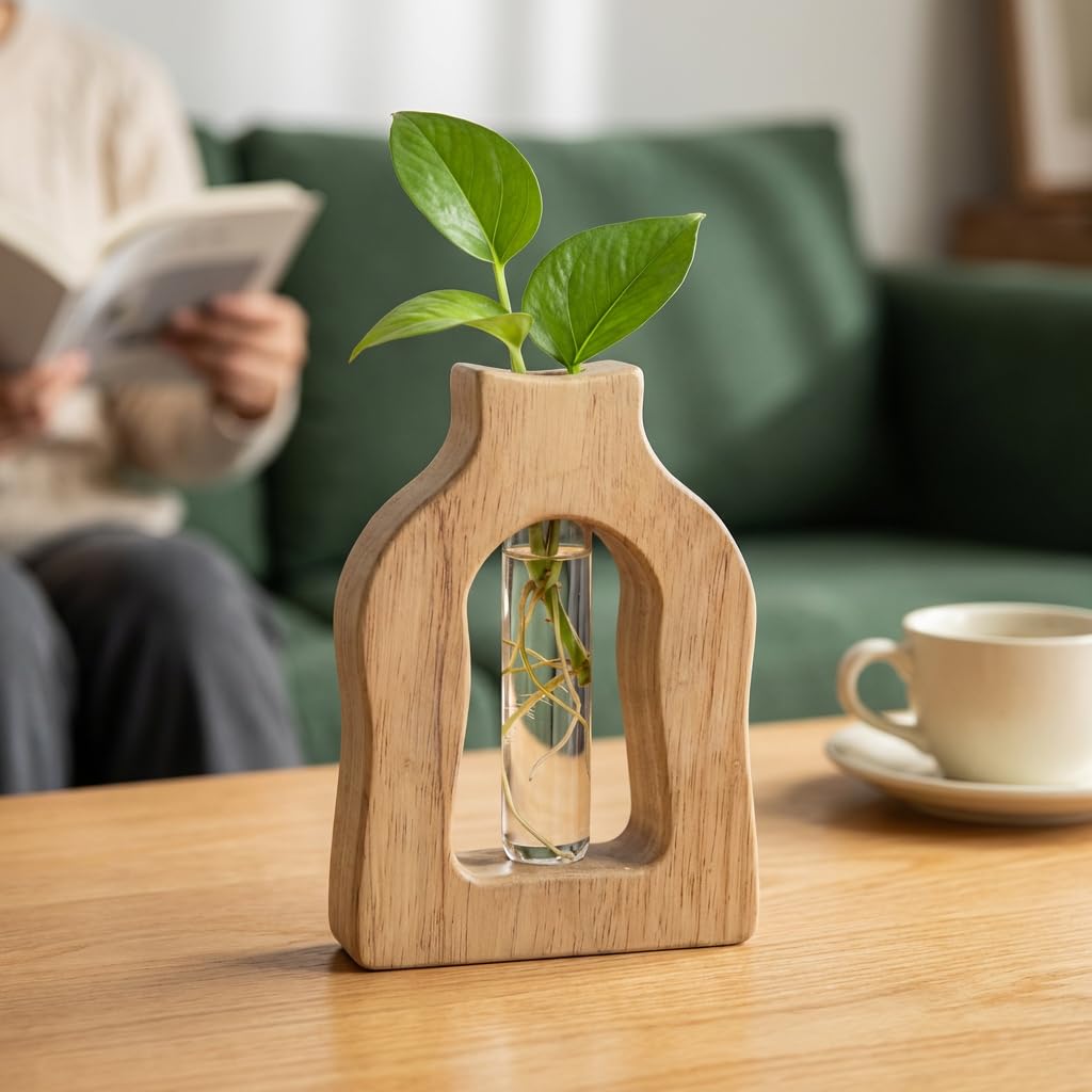 Plant Propagation Station Hanging Stand with Vases for Plants Wall Hanging Wood Stand Indoor Levitating Plant Pot Air Holder Window Boxes for Decor Flowers Holder Test Tubes