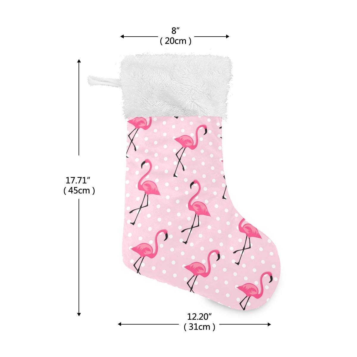 Blueangle White Dots Flamingo Christmas Stockings 17.7 Inch Gift Holders for Party Holiday Decorations Ornaments (1 Pack)