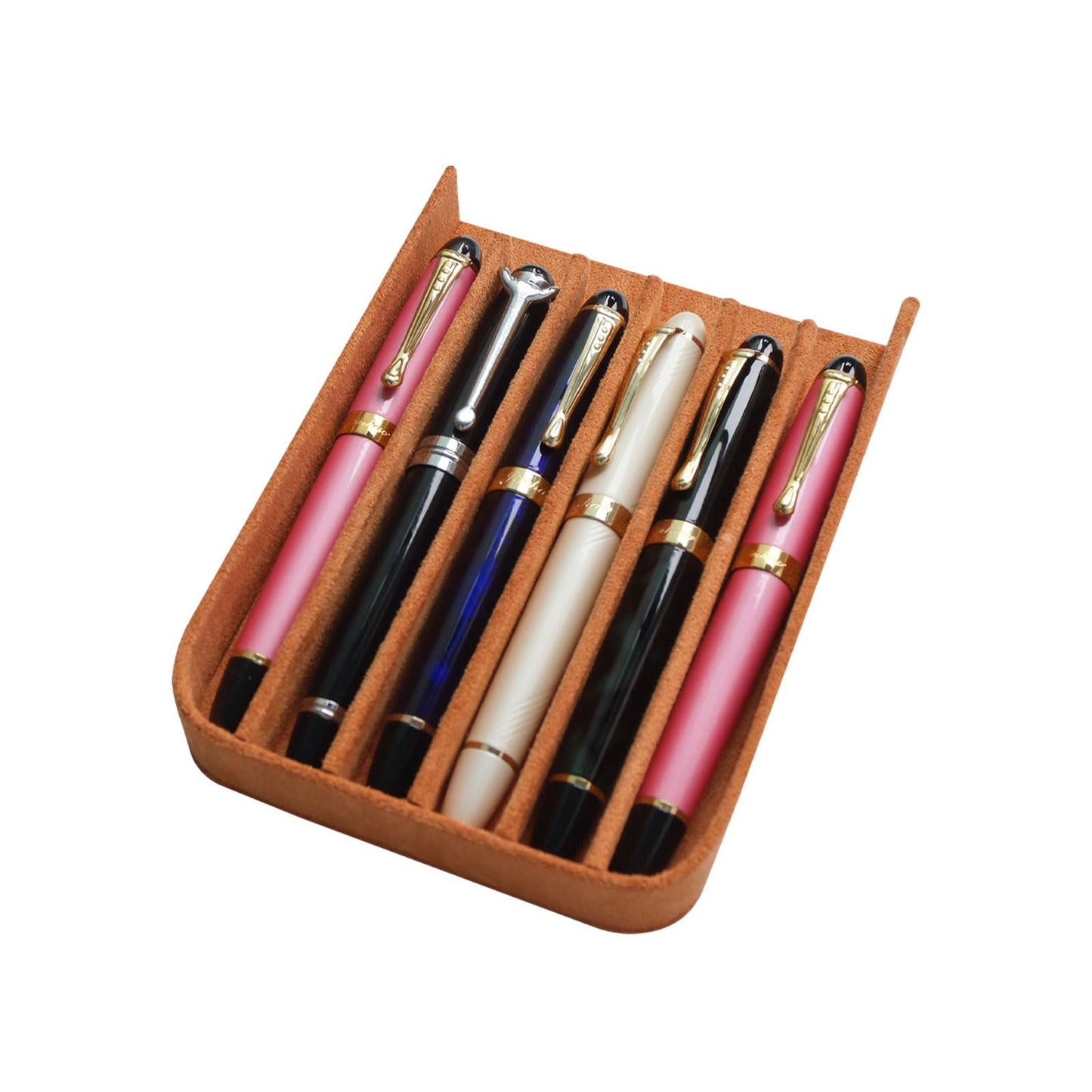 MIVLXLX Leather 6 Fountain Pen/Pencil Tray Case, Handmade, Magnetic Closure with Drawer Design, Gift Choice for Man/Woman/Office, 6 Slots（brown）