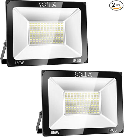 2 Pack 150W LED Flood Light, IP66 Waterproof, 12000lm, 800W Equivalent, Super Bright Outdoor Security Lights, 3000K Warm White, Outdoor Floodlight for Garage, Garden, Lawn and Yard