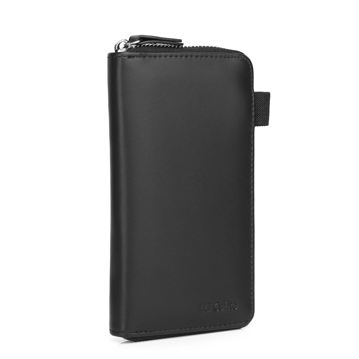 Genuine Leather Zipper Checkbook Cover with Divider & Card Holder Italian Calfskin, For Men & Women, Deluxe Check Holder RFID Blocking