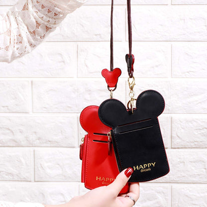 YIEASDA Women's Travel Neck Pouch, Cute PU Leather Coin Wallet Zippers Hanging Rope Purse Girls Passports Documents Card Bag (Red), Small