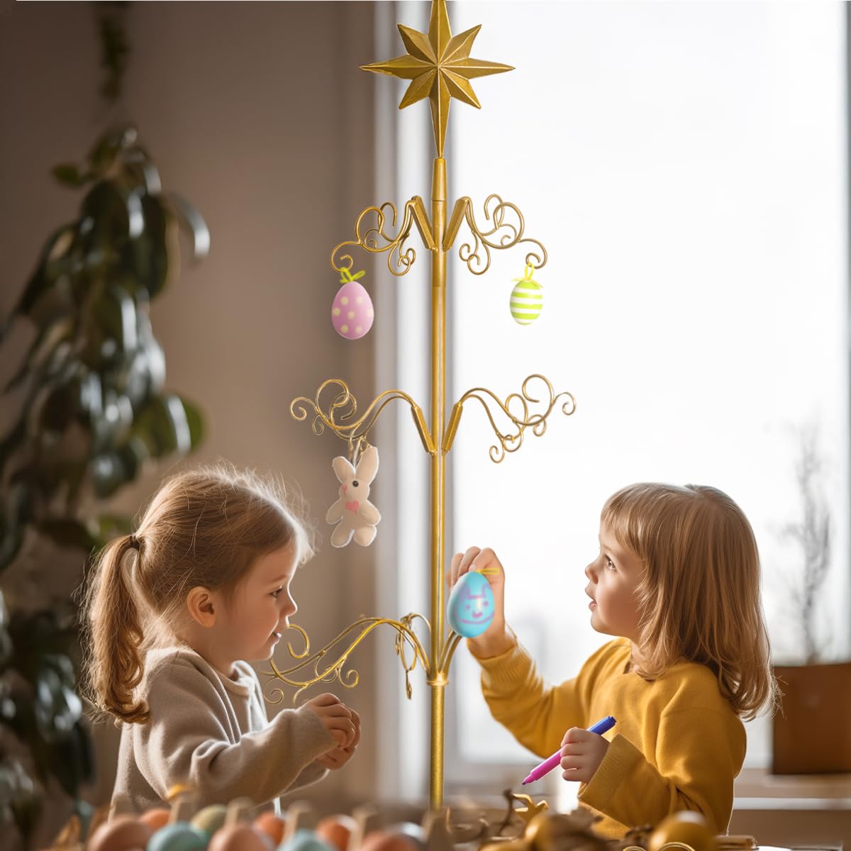 Barton 6.4ft Wrought Iron Ornament Display Christmas Hooks for Ornaments Small Craft Items Tree Easy Assembly and Stand - Gold