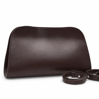 FQELJ Genuine Leather Clutch Purses for Women, Underarm Evening Bag with Detachable Strap, Formal Satchel Handbag (Brown)