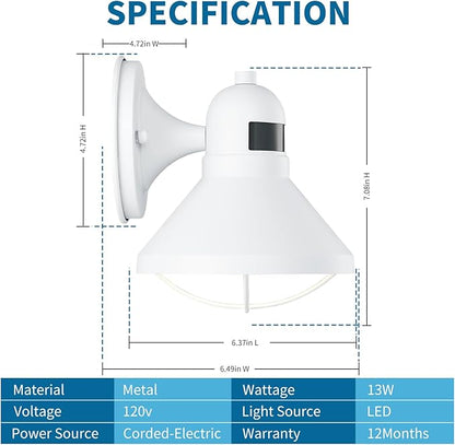LONEDRUID Dusk to Dawn Motion Sensor LED Outdoor Barn Light Fixtures White Exterior Wall Lantern Waterproof Outside Sconce Lighting Rustic Farmhouse Wall Mount Lamp for House Porch Patio Garage