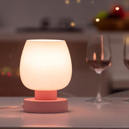 Touch Bedside Table Lamps Set of 2, Dimmable Small Nightstand Lamps for Bedroom, Modern Simple Design, Pink