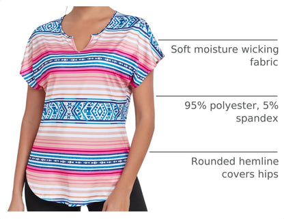 Abrooical Women's Running Tops Short Sleeve V Neck Exercise Yoga Shirts Quick Dry Side Slit Print 01 Large