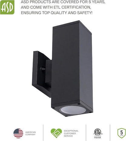 ASD 2 Light Square Dusk to Dawn Outdoor Wall Light Fixture | 120W E26 Socket 120V ETL Cylinder Up Down Lights | LED/CFL/Incandescent Bulb Exterior Wall Sconce | Front Door, Porch Patio | Black, 6 Pack