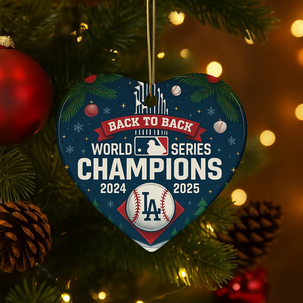 Back to Back Baseball Champions Ornament 2024 2025 – Ceramic, Heart, Circle, Snowflake Shapes – Funny Gift for Baseball Fans – Christmas Tree Decoration, Cheap Shipping (1, Snowflake)