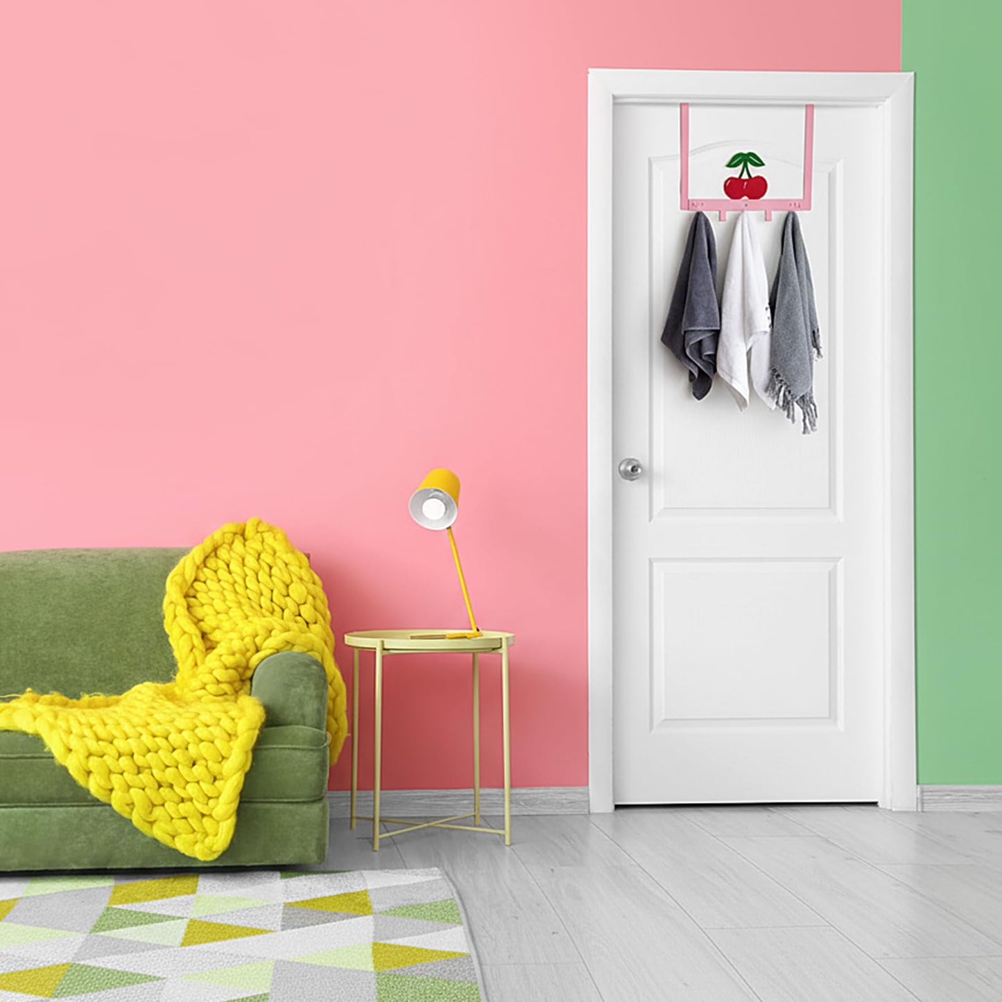 Reallnaive Cherry Over The Door Hooks Pink Cute Bathroom Decor Hanger Wall Mount Rack Holder for Towel, Hat, Coat, Cloth, Keychain, Bag, Home Organizer