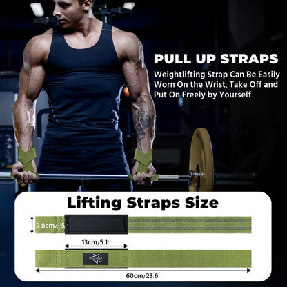 WSAKOUE Lifting Straps, Weightlifting Straps, Deadlift Straps with Padded Neoprene for Power Lifting, Bodybuilding, Gym Workout, Strength Training & Fitness Workout, Resistance - Green