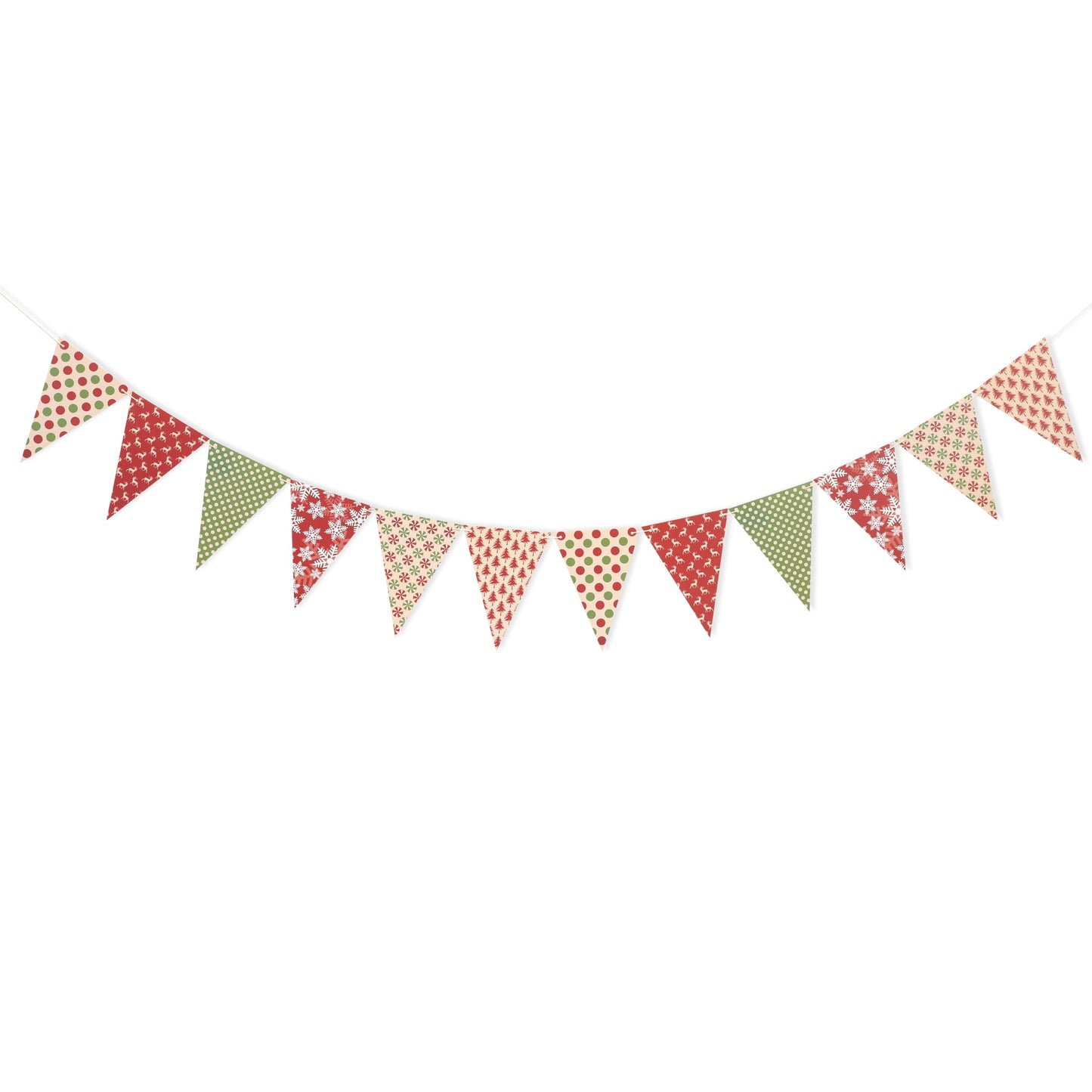 Christmas Banner Bunting-Xmas Birthday Banner- 80 Inch Holiday Pennant Garland with Snowflake Reindeer Pattern, Red and Green Triangle Flags for Winter Home Party Decoration