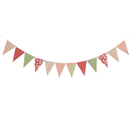 Christmas Banner Bunting-Xmas Birthday Banner- 80 Inch Holiday Pennant Garland with Snowflake Reindeer Pattern, Red and Green Triangle Flags for Winter Home Party Decoration