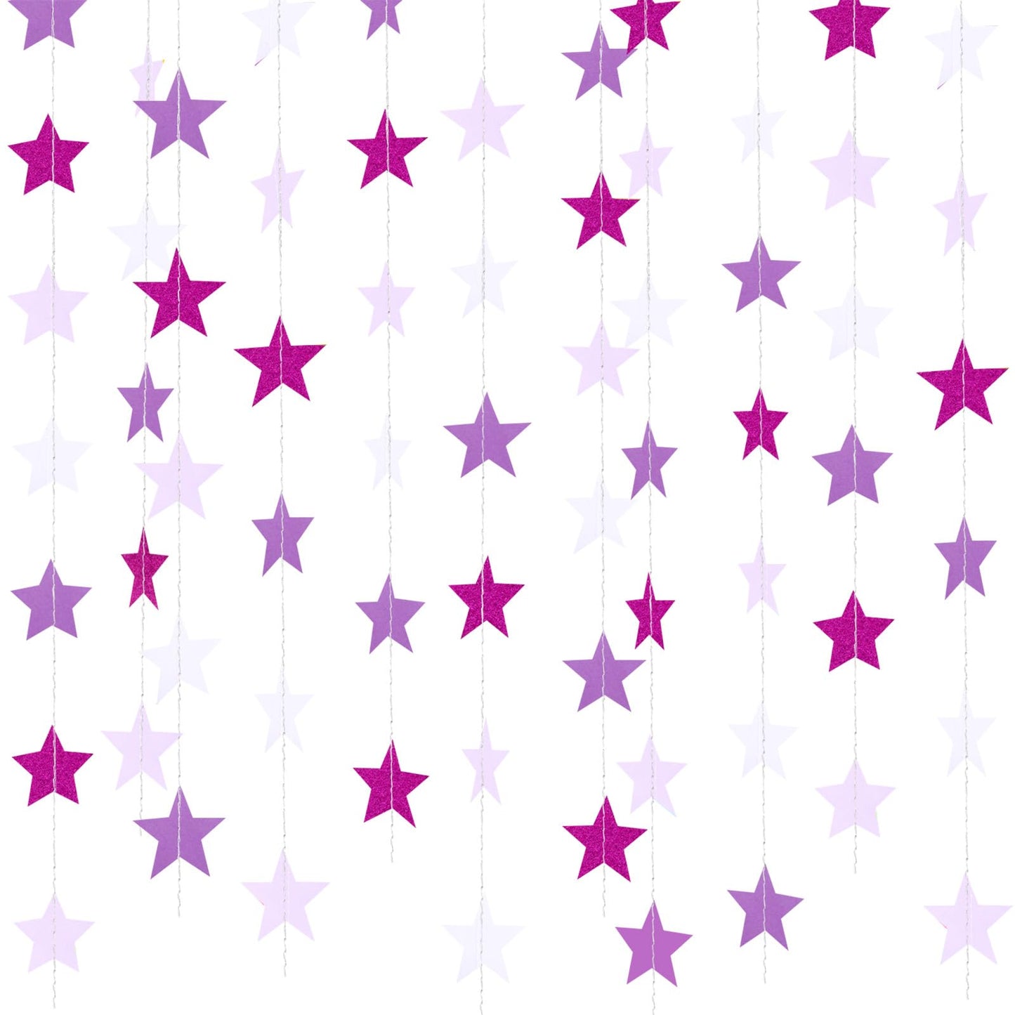 Patelai Glitter Star Garland Banner 2026 Graduation Decor 130 Feet Star Hanging Banner Twinkle Backdrop for Party Birthday Classroom Wedding Supplies(Purple,White)