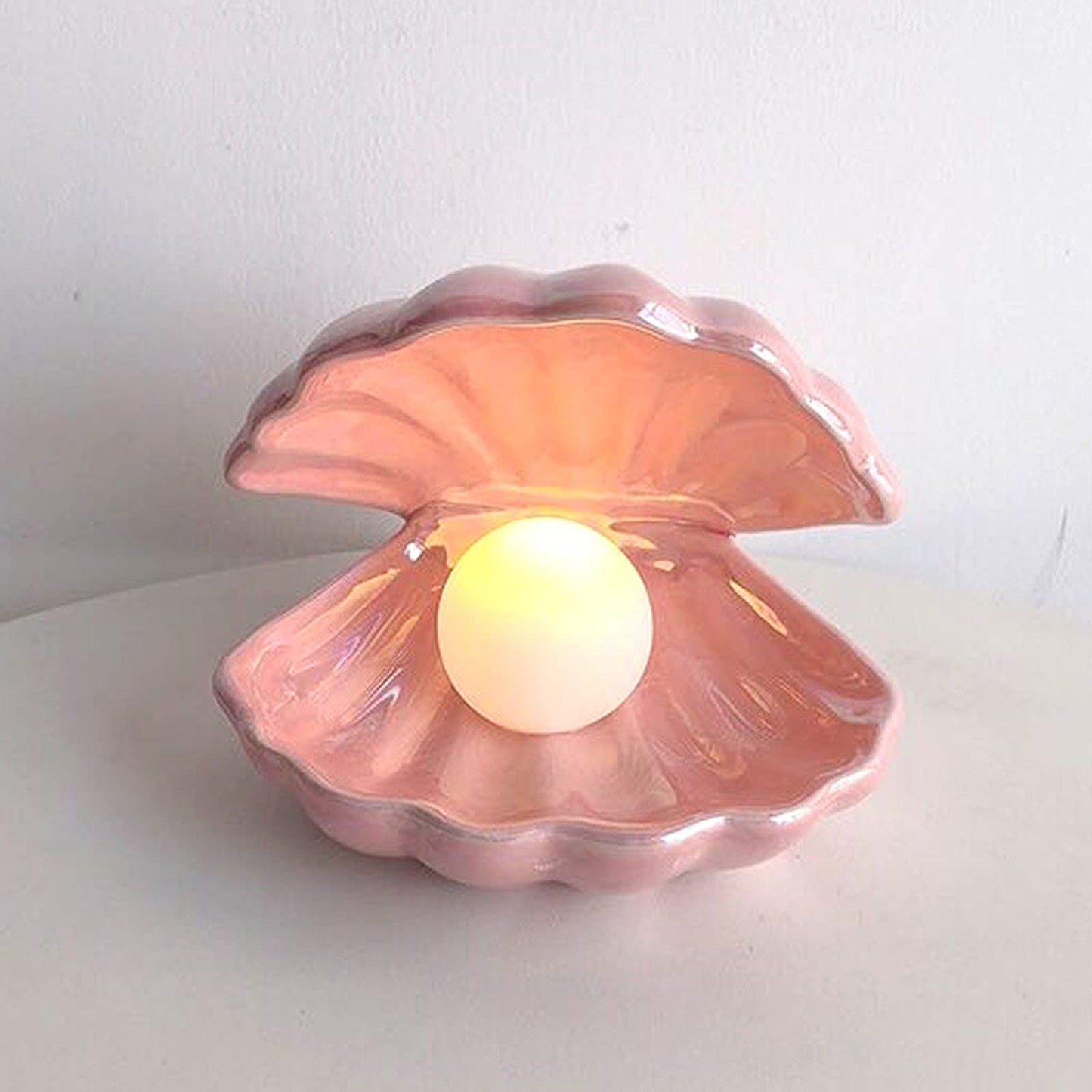 BinaryABC Ceramics Shell Pearl Light Led Lamp Portable Night Light Tabletop Light,Christmas Gift(Pink)