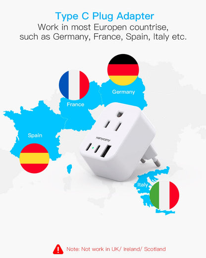 South Africa Travel Plug Adapter, HANYCONY Type M Power Adapter with 2 AC Outlets 3 USB Ports(2 USB C) for US to South Africa Botswana Namibia India Nepal Bhutan Sri Lanka